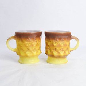 2 x Anchor Hocking Fire King Yellow Coffee Cup Mug Kimberly Diamond Pineapple